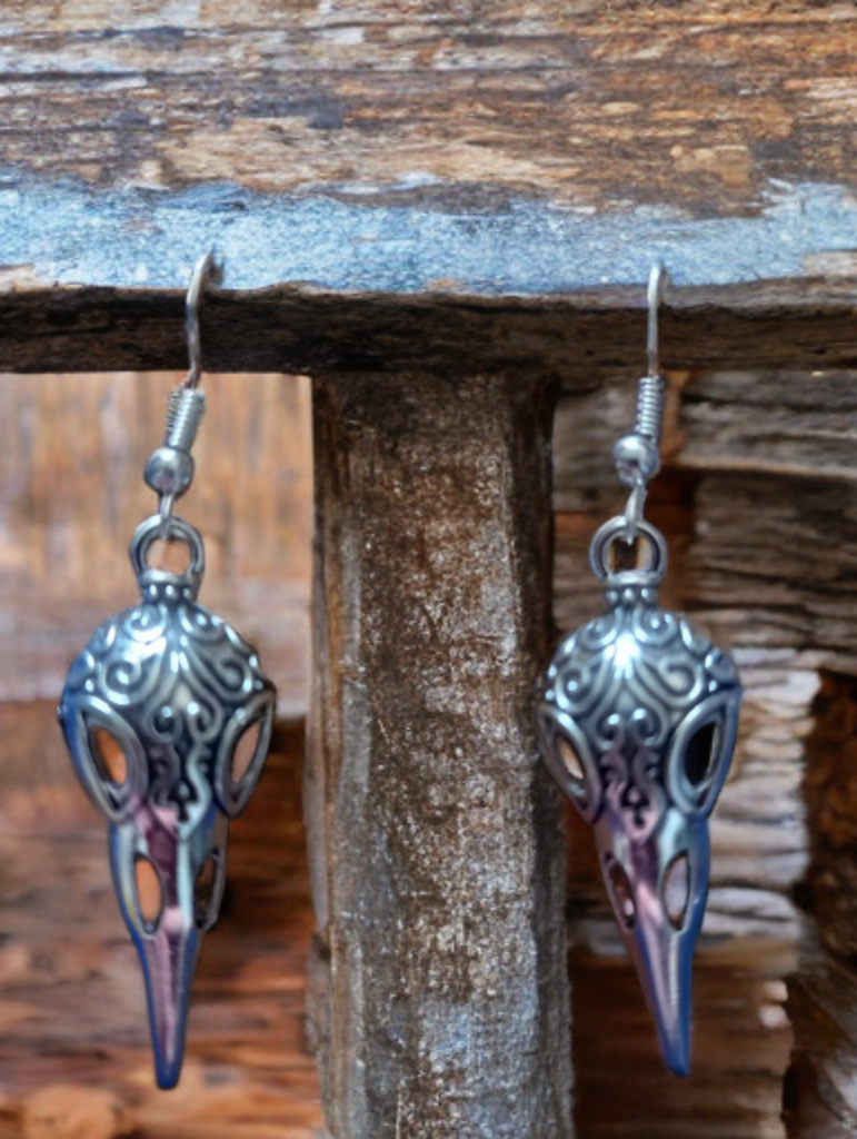 Gothic bird skull earrings made from hypoallergenic metal
