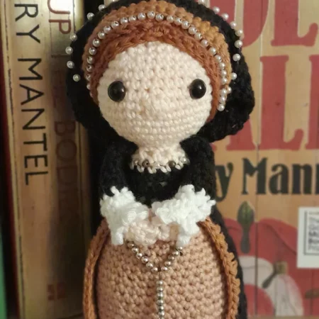 Anne Boleyn, second wife of Henry VIII, handmade crochet/amigurumi figure of the historical icon.