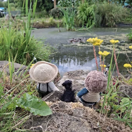 Ted the Dog - Employee of the Month, Gone Fishing, handmade crochet collectible