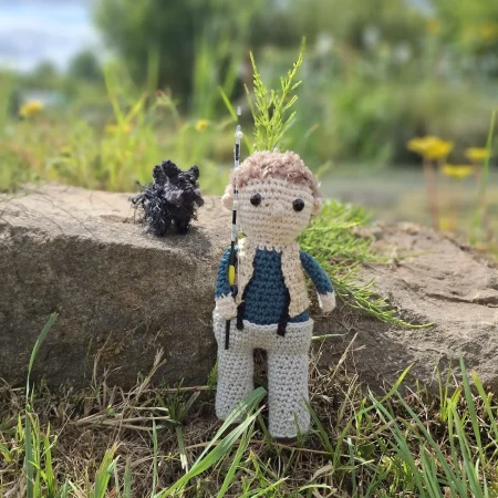 Paul Whitehouse, Gone Fishing, handmade crochet collectible
