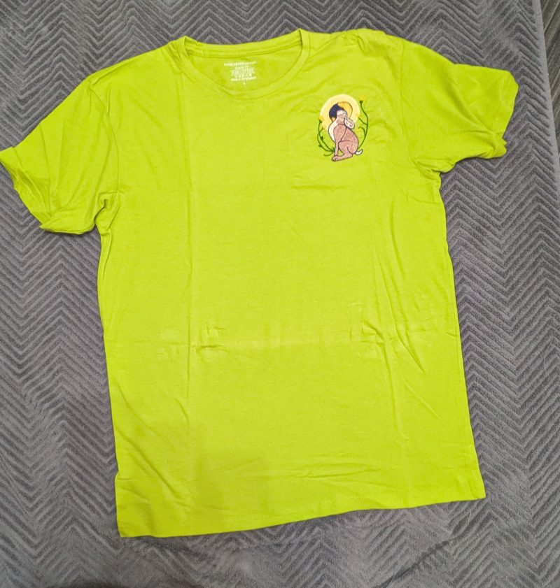 Hare sitting in moonlit hand embroidered