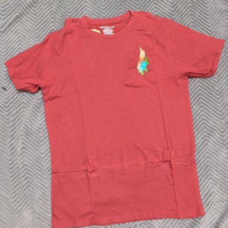 Forget-me-not on feathers hand embroidered t-shirt