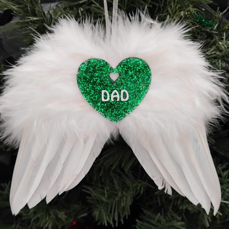 Personalised Glitter Hanging White Feather Angel Wings, Angel Wings Christmas Tree Decor