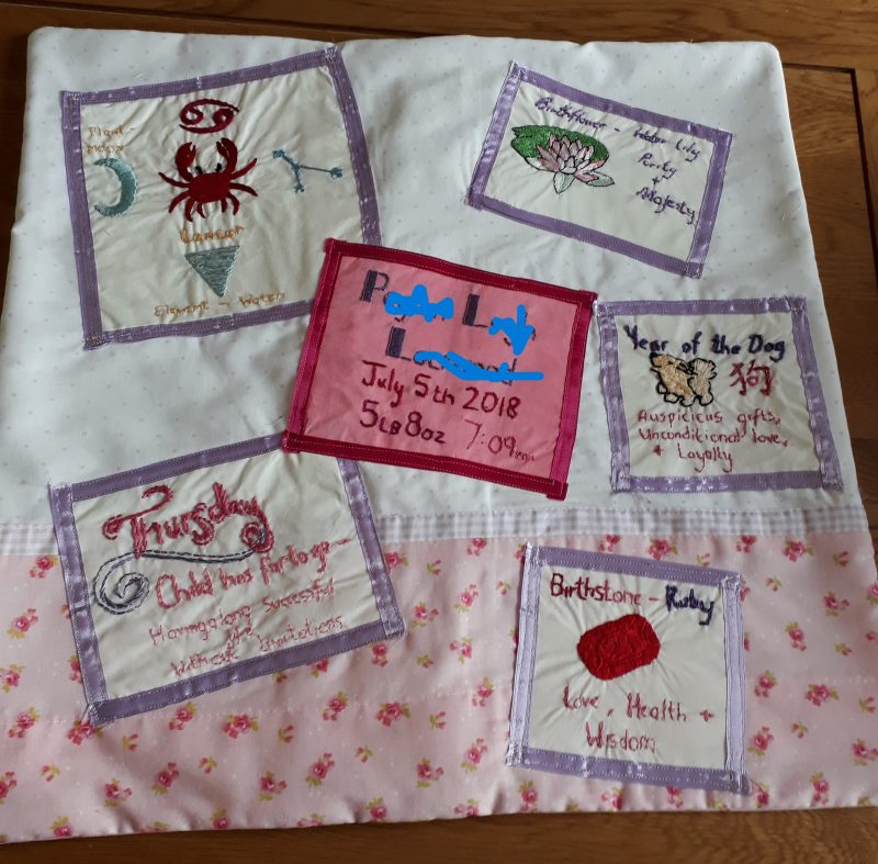 birth memory cushion handmade