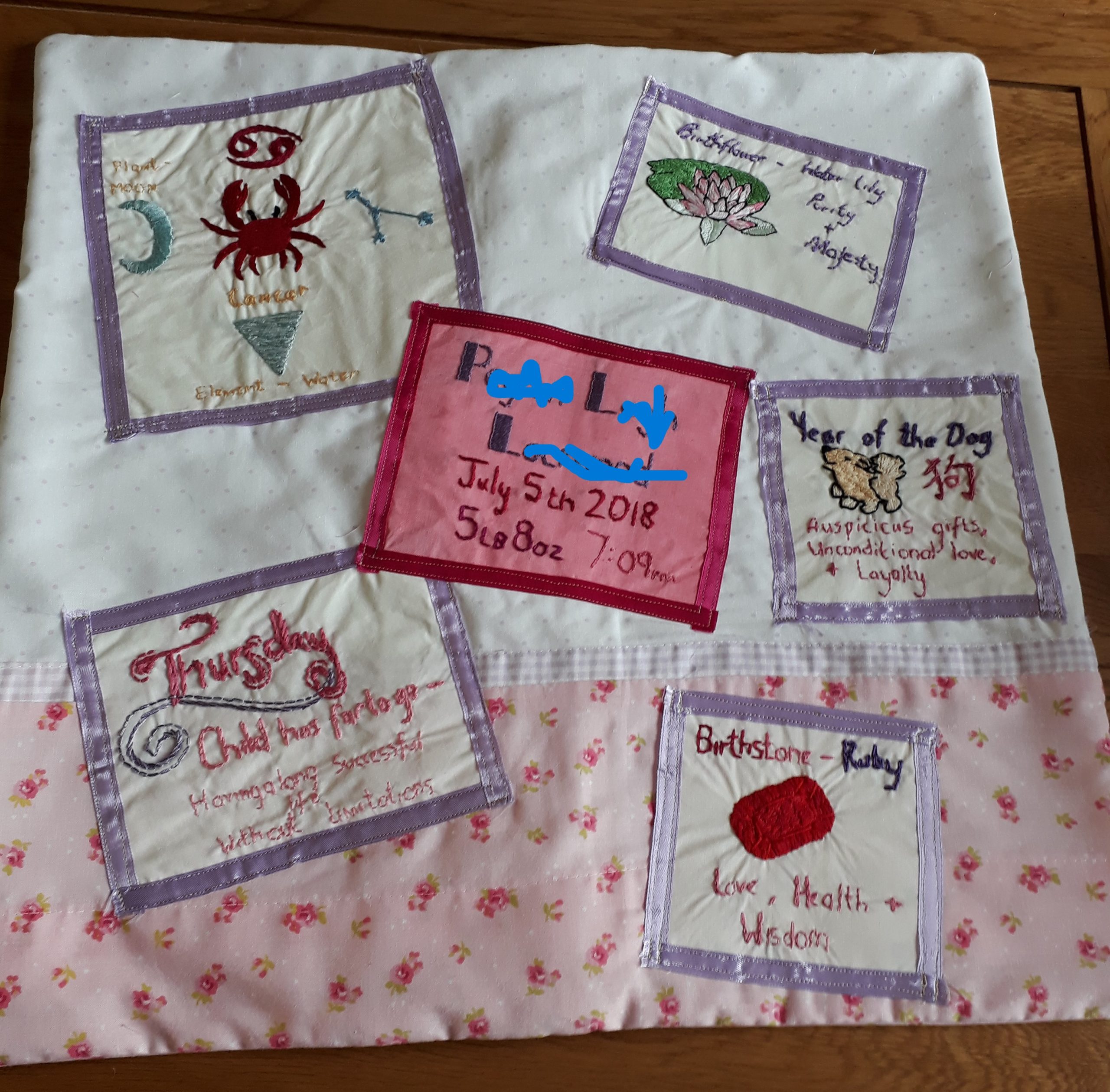 birth memory cushion handmade