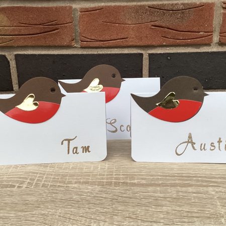 Custom Table Setting Christmas Robin Embossed Name Cards x 6