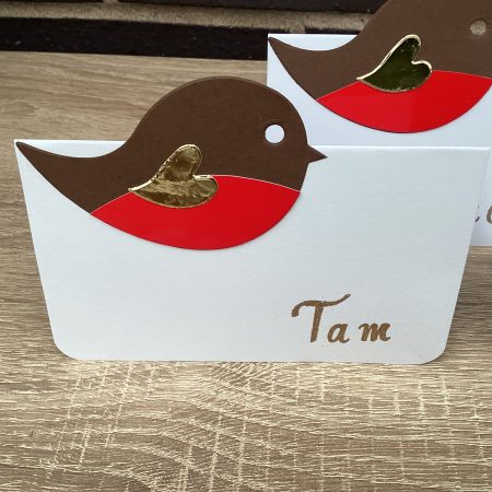 Custom Table Setting Christmas Robin Embossed Name Cards x 6