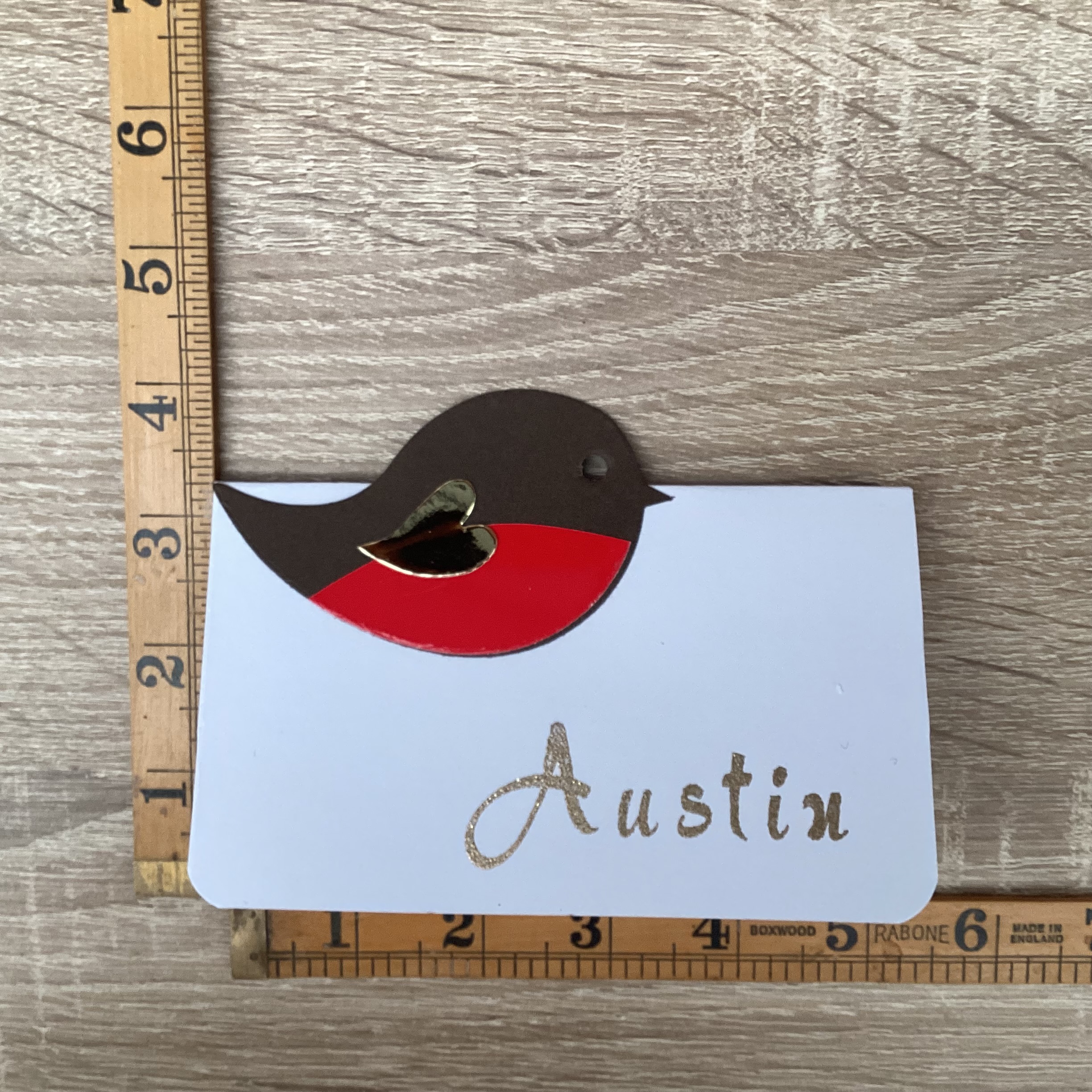 Custom Table Setting Christmas Robin Embossed Name Cards x 6