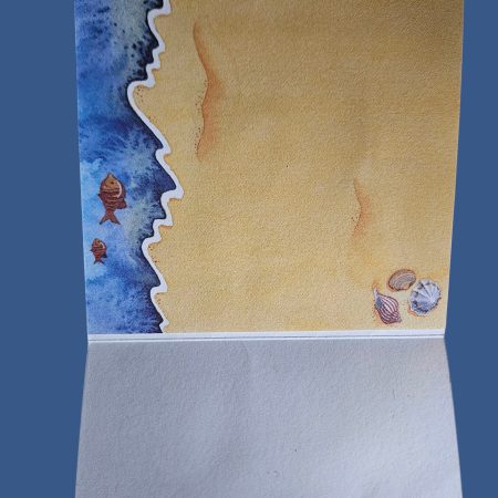 Sailboat, beach theme cross stitch greetings card real shells & starfish! 12cm x 12cm