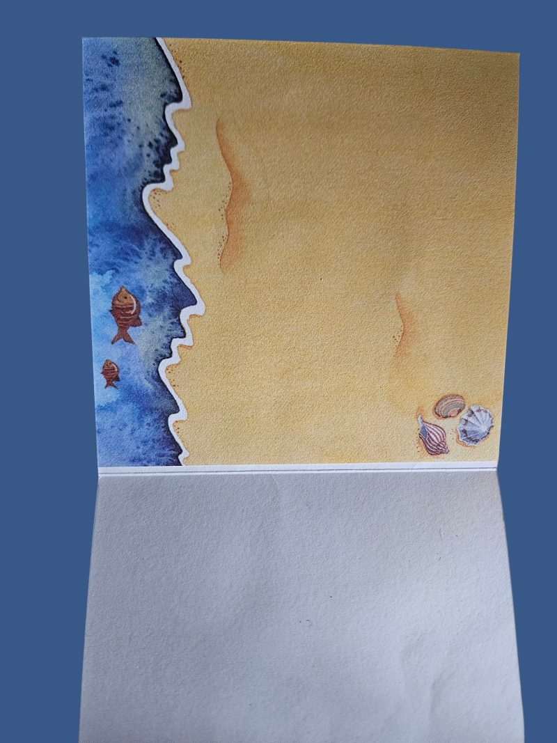 Sailboat, beach theme cross stitch greetings card real shells & starfish! 12cm x 12cm