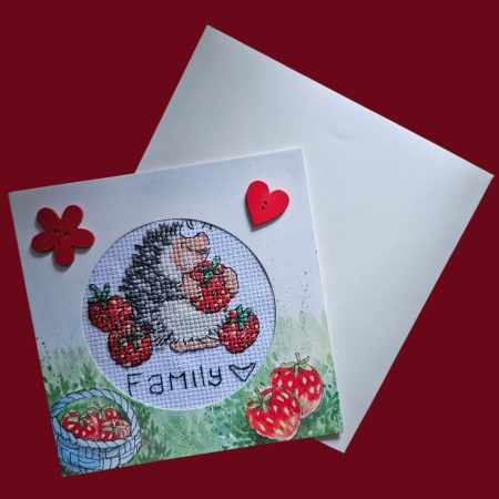 Hand made cute Hedgehog & Strawberrys greetings card 12cm x 12cm