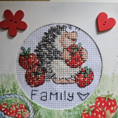 Hand made cute Hedgehog & Strawberrys greetings card 12cm x 12cm