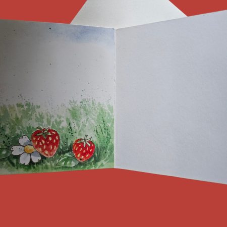 Hand made cute Hedgehog & Strawberrys greetings card 12cm x 12cm