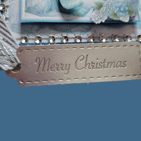 Hand made blue & silver snowman decoupage christmas card 12.5cm x 12.5cm