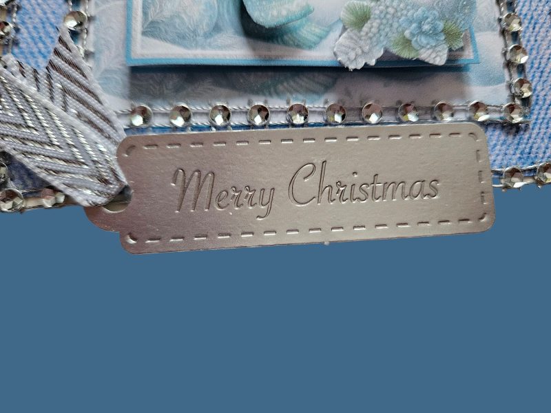 Hand made blue & silver snowman decoupage christmas card 12.5cm x 12.5cm