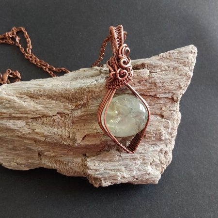 Copper wire wrapped Phrenite, non-tarnishing pendant and chain
