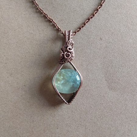 Copper wire wrapped Phrenite, non-tarnishing pendant and chain