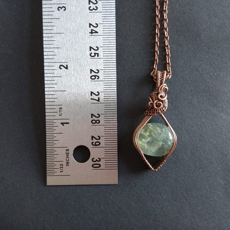 Copper wire wrapped Phrenite, non-tarnishing pendant and chain