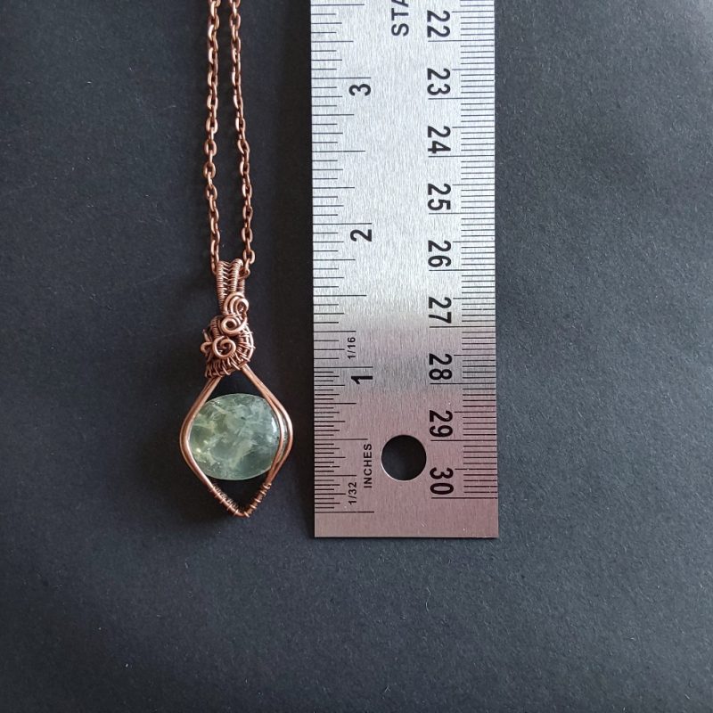 Copper wire wrapped Phrenite, non-tarnishing pendant and chain