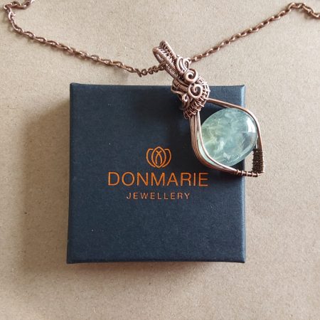 Copper wire wrapped Phrenite, non-tarnishing pendant and chain