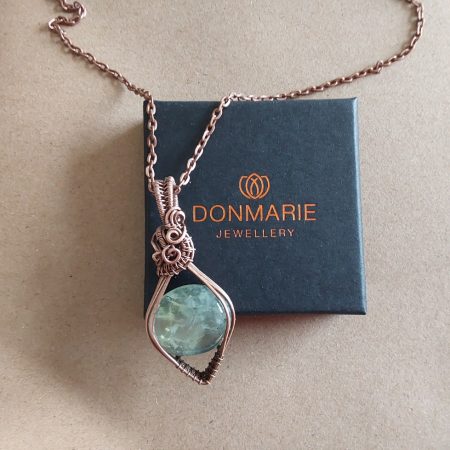 Copper wire wrapped Phrenite, non-tarnishing pendant and chain