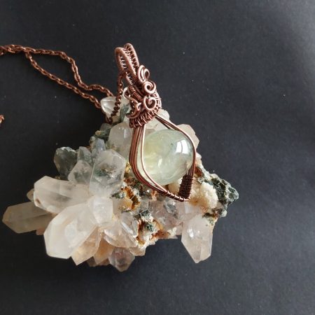 Copper wire wrapped Phrenite, non-tarnishing pendant and chain