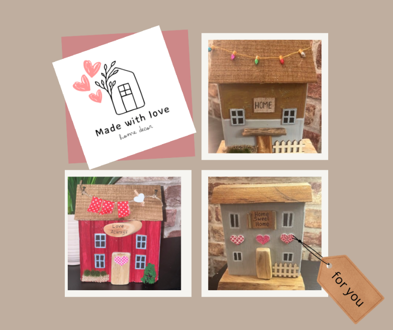 🏠 Handmade Wooden Cottage – double sided - Rustic Decor | Personalized Reclaimed Wood House (Copy)