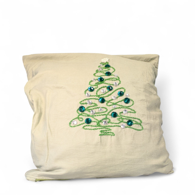 Hand Embroidered Chirstmas Tree , Christmas cushion