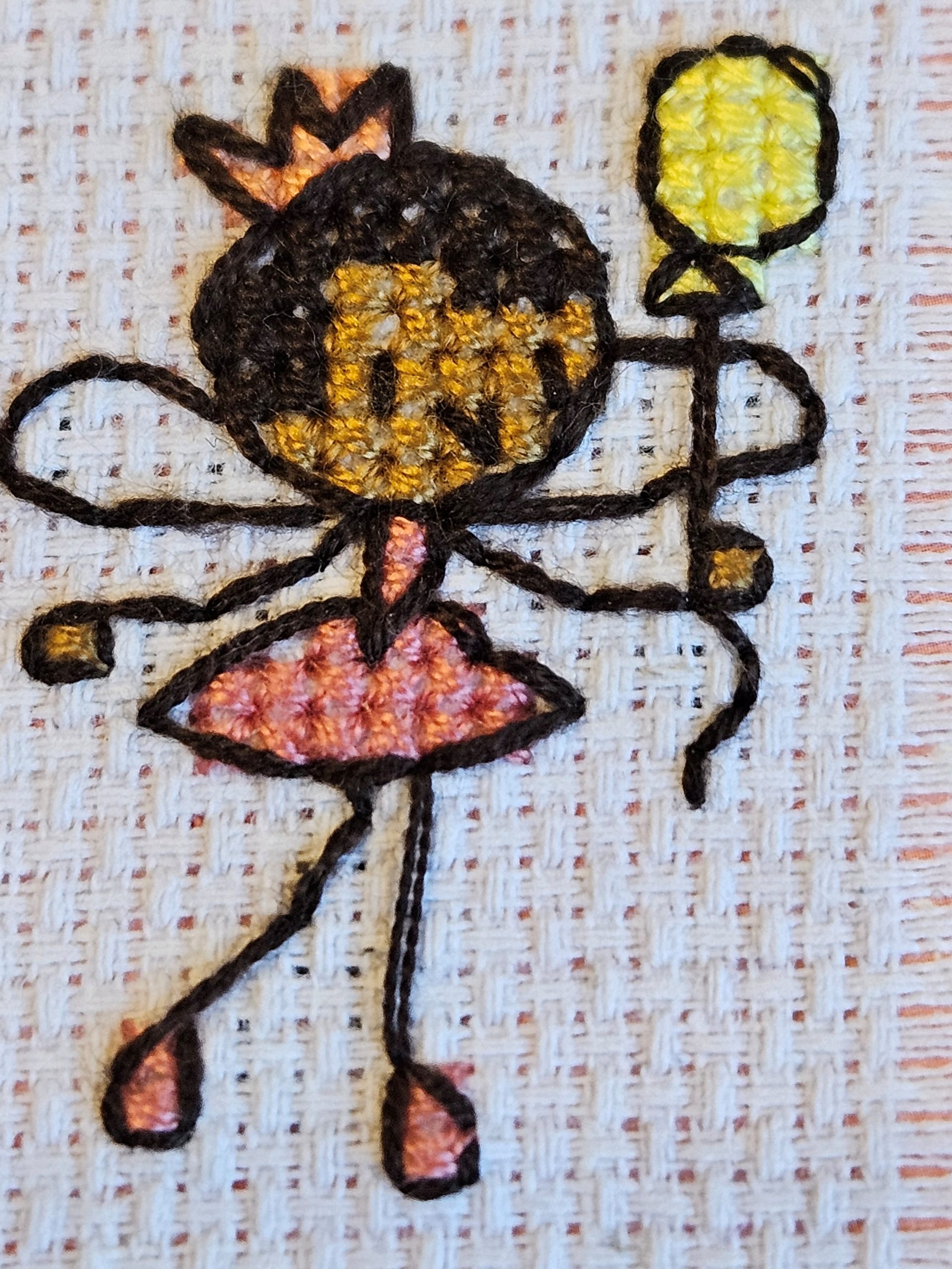 Vintage Nottingham lace cross-stitched hand made balloon fairy brithday card. 12.5cm x 12.5cm