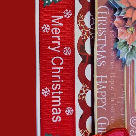 Hand made snowman & poinsettia decoupage christmas card. 12.5 cm x 12.5cm