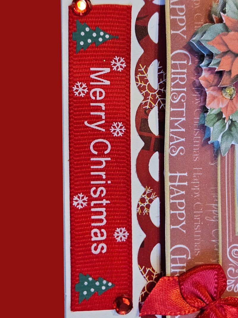 Hand made snowman & poinsettia decoupage christmas card. 12.5 cm x 12.5cm
