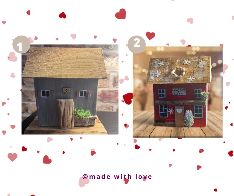 🏠 Handmade Wooden Cottage – double sided - Rustic Decor | Personalized Reclaimed Wood House (Copy)