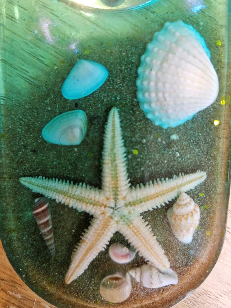 Nautical beach themed resin bottle opener shells & starfish