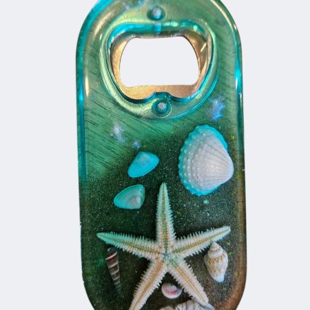 Nautical beach themed resin bottle opener shells & starfish