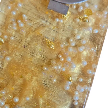 Yellow marbled & golden shells resin magnet bottle opener