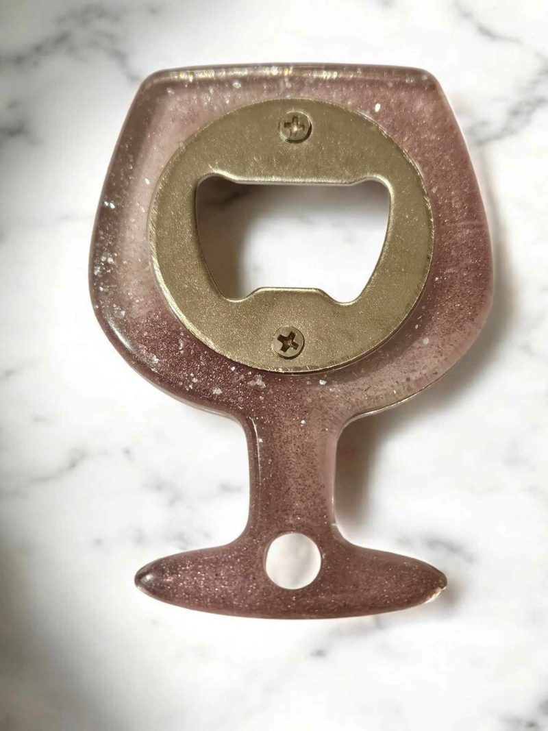 Pink sparkly resin bottle opener