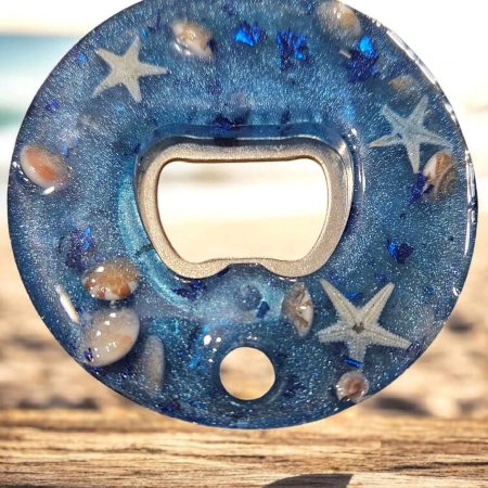 Nautical starfish, sea shell & glitter resin bottle opener