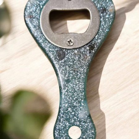 Blue & silver glitter sea themed bottle opener with real sea shells