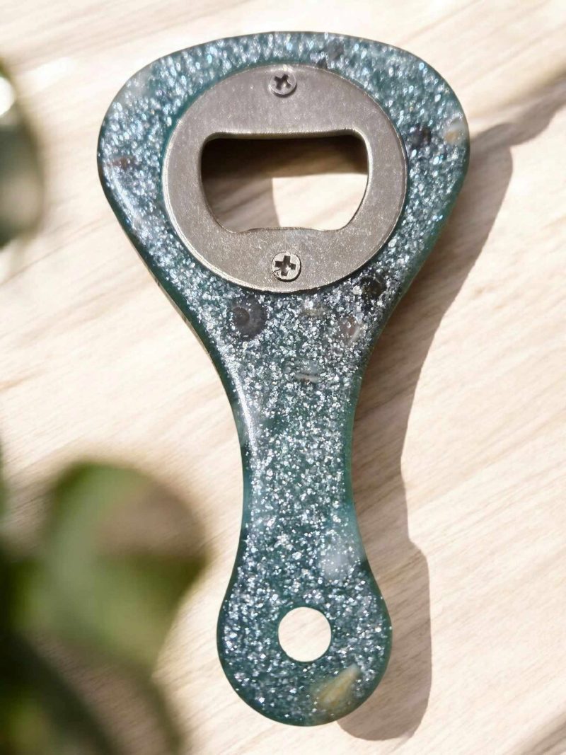 Blue & silver glitter sea themed bottle opener with real sea shells