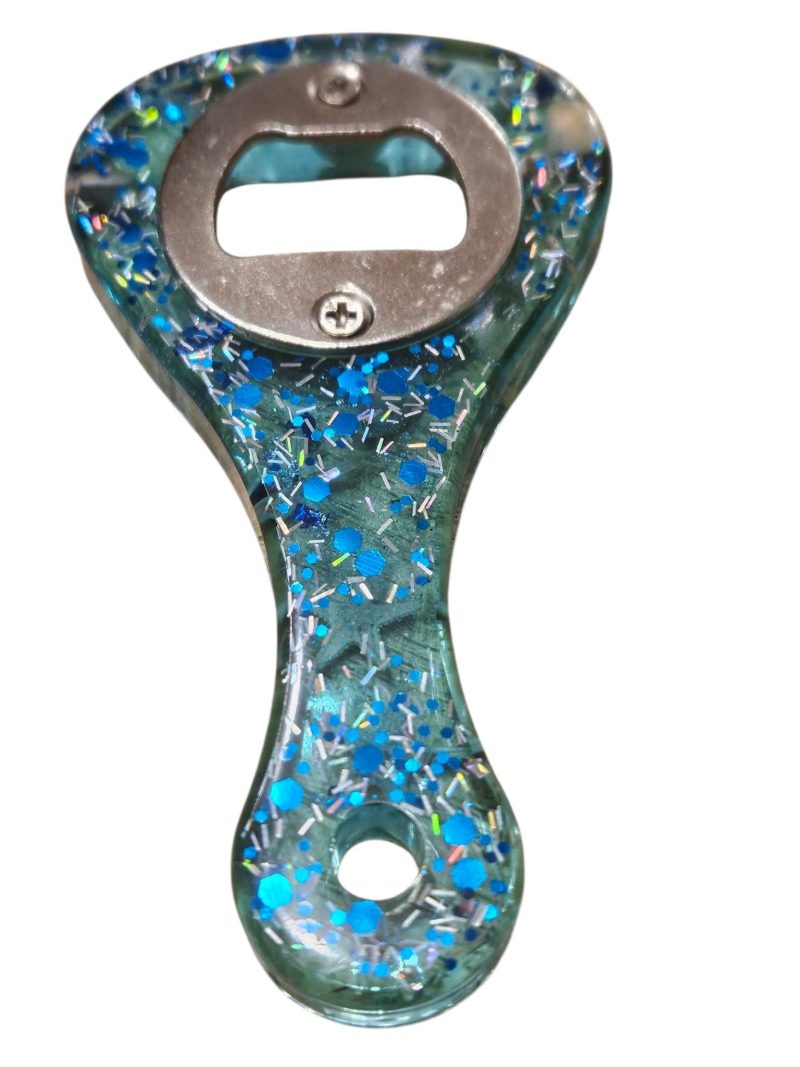 Seashells, starfish & glitter nautical resin bottle opener