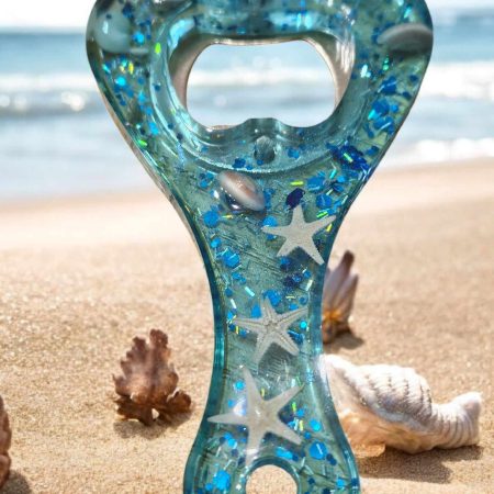 Seashells, starfish & glitter nautical resin bottle opener