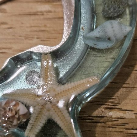 Beach themed blue resin bottle opener with real sea shell & starfish