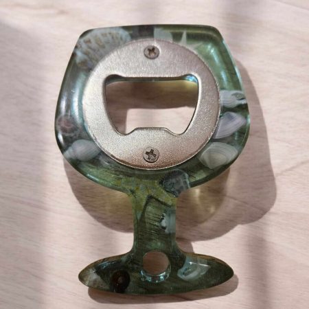 Beach themed blue resin bottle opener with real sea shell & starfish