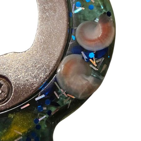 Blue & silver glitter resin bottle opener with real sea shells.