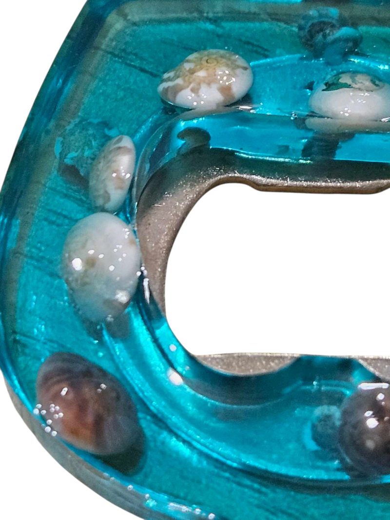 Blue resin sea theamed bottle opener with real sea shells