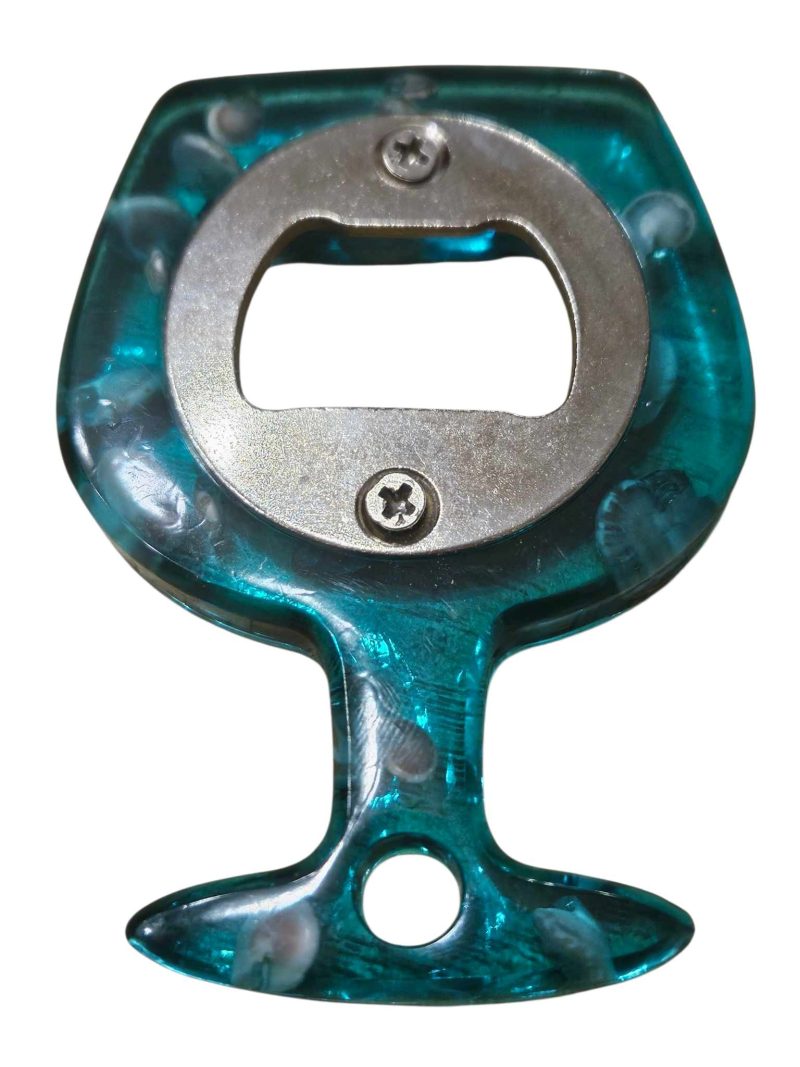 Blue resin sea theamed bottle opener with real sea shells