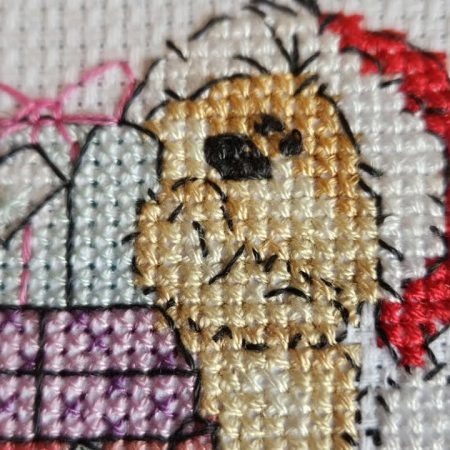North pole robin hand made cross stitched card 10cm x 11cm