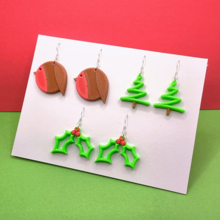 Christmas Earrings, 3D Printed