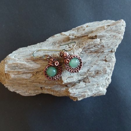 Aventurine copper wire weave non-tarnishing dangly earrings with Niobium hypoallergenic ear wires