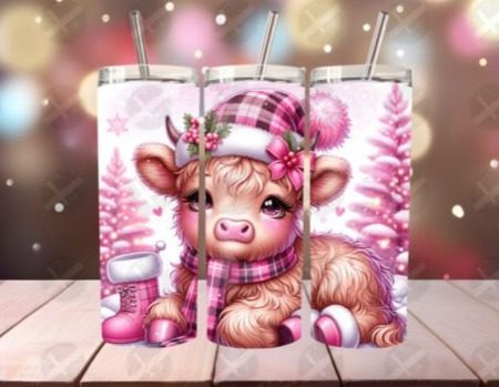 Pink Highland cow 20oz stainless steel insulated tumber